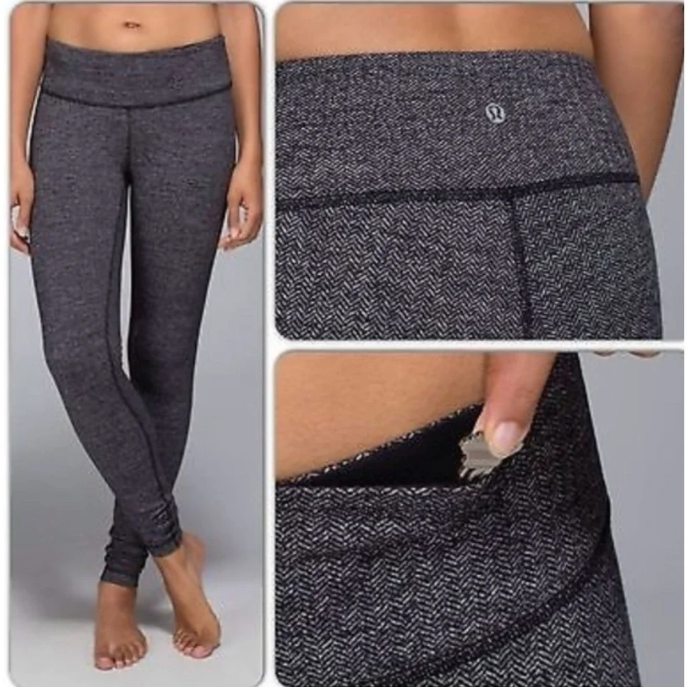 EUC Lululemon Wunder Under Pant Tight Heathered Herringbone Heathered Black Sz 4